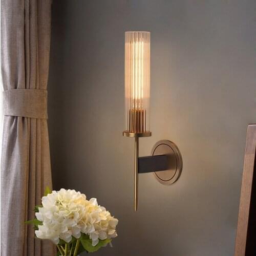 Brass glass lampshade Wall Lamp sconce E14 led wall light fixture for bedroom Hotel Corridor Bedside Mirror led wall fixtures