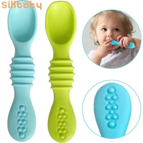 Baby Feeding Spoons Soft Silicone Baby Tableware Child Silicone Spoon Candy Color Baby Safety Training Feeding Tools