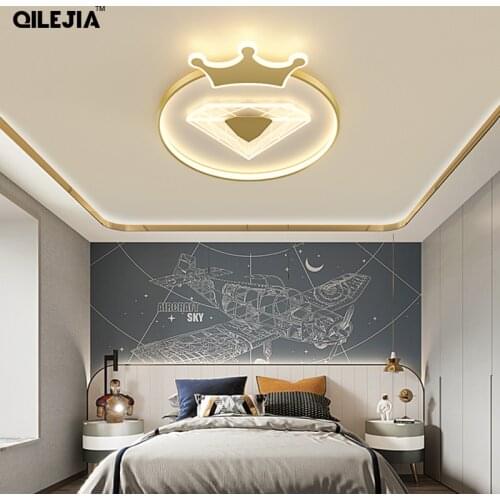 Crown Diamond Chandelier Lights For Bedroom Living Childrens Room Gold Pink Blue Deco Lamps Indoor Lighting Fixture AC90-260V