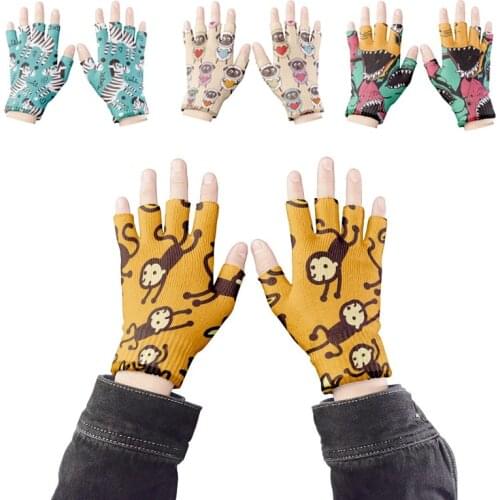 Fashion Monkey Pattern Adult Half Finger Gloves Stretch Knitted Fingerless Gloves Mens And Womens Cycling Work Gloves