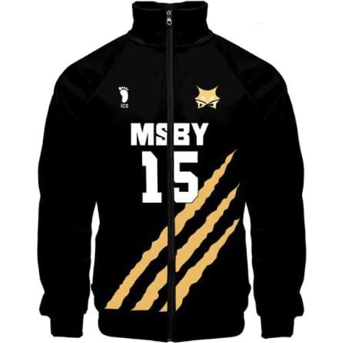 Haikyuu Cosplay Costume MSBY Black Jackals 3D Print Baseball Jacket School Uniform Stand Collar Zipper Jacket Male Tracksuits