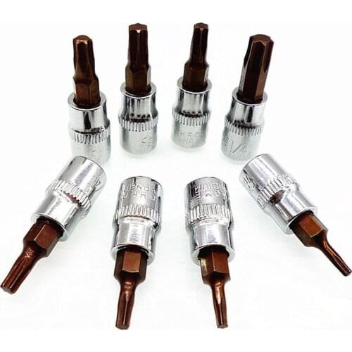 8-Piece Torx Bit Socket Set 1/4 inch Square Drive Adapter T8 T10 T15 T20 T25 T27 T30 T40 S2 Steel (8-pack)