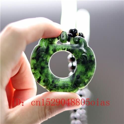 Natural Black Green Jade Tiger Pendant Beads Necklace Obsidian Charm Jewelry Double-sided Hollow Carved Amulet Gifts for Women