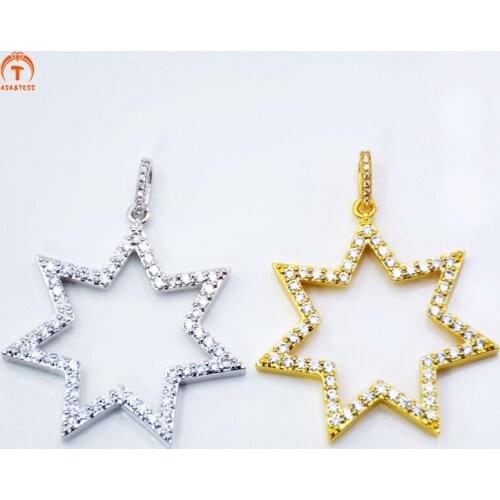 ASA&TESS Star Charm Pendants CZ Micro Pave Large CZ Charms 42 x 45 mm Star Crystal Star Charm Stars Connector for Jewelry making