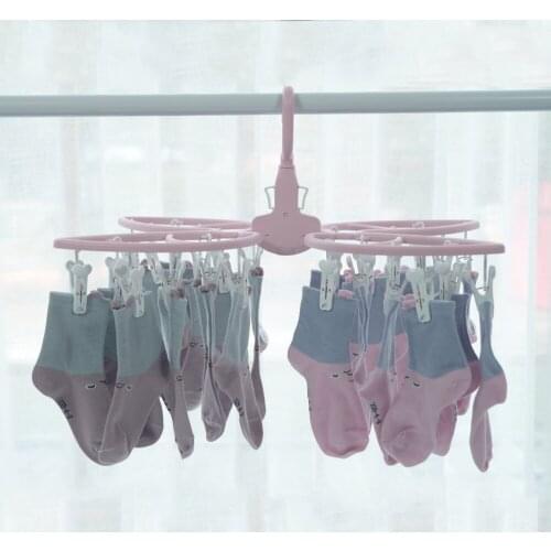 Portable 24 Clips Multi-Purpose Folding Swivel Hook Socks Clothes Hanger Drying Rack Underwear Gloves Collapsible Laundry