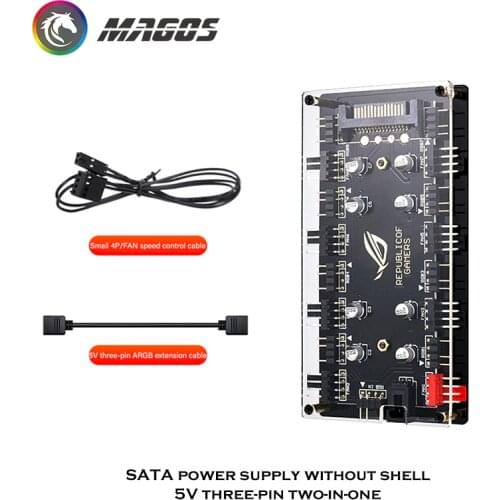 RGB Fan PWM HUB, SATA Power Supply, 8 X 3Pin/4Pin RGB/ARGB + 8X 4Pin PWM Header, M/B SYNC,Temperature + Light 2 In 1 Control