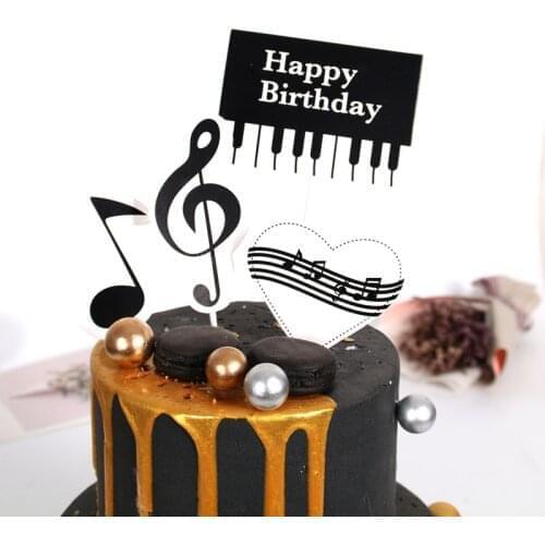 1 Set Cartoon Piano Music Theme Cake Toppers Happy Birthday Music Notes Cupcake Cake Topper Party Supplies Cake Decorations