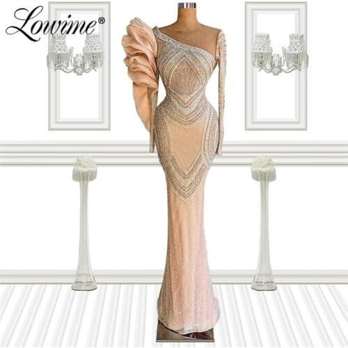 Heavy Beading Formal Evening Dresses Kaftan Arabic Dubai Beaded Long Sleeves Mermaid Prom Dress Party Gowns For Weddings Robes