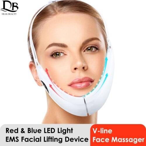 Face Lifter V-Line Up Face Lifting Belt 5 Modes LED Photon Therapy Face Slimming Vibration Massager V Face Massager Device