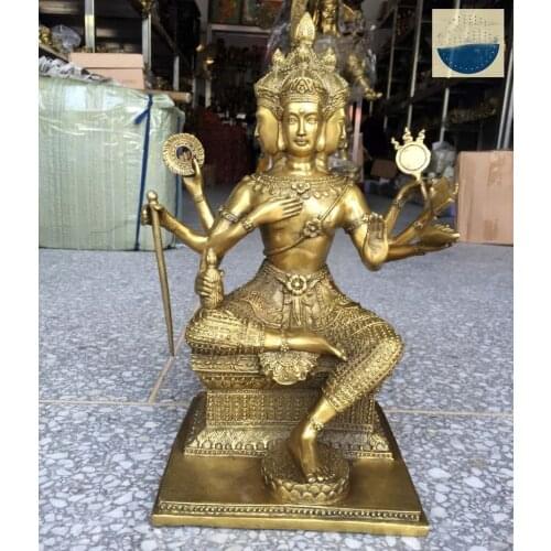 Southeast Asia Thailand Buddhism HOME Temple Talisman Protection Copper four-faced Buddha figure God of wealth Buddha statue