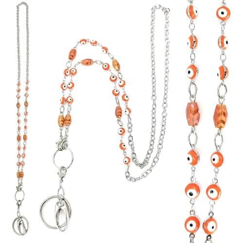 Fashion Beaded Necklace Lanyards for Women Crystal Stainless Steel Chain ID Card Badge Holder Jewelry Clip Key Holder Lanyard