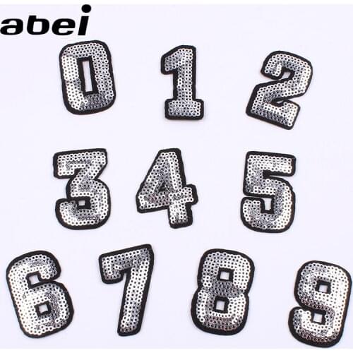 10PCS/SET Embroidered numerals Stickers Sequined digital Patch DIY Jeans Coats Pants Badge Iron On Garments Clothes Applique