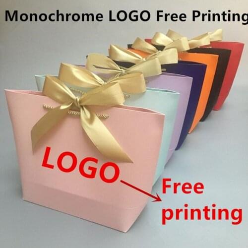 100PCS/LOT Monochrome LOGO Free Printing No Money Paper Bag Gift Bag Shopping Bag 10 Color 5 Size Available Carrier Bag