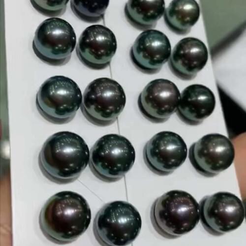 Gorgeous Peacock Black Loose Pearl 12 Pairs 10mm Round Half Drilled