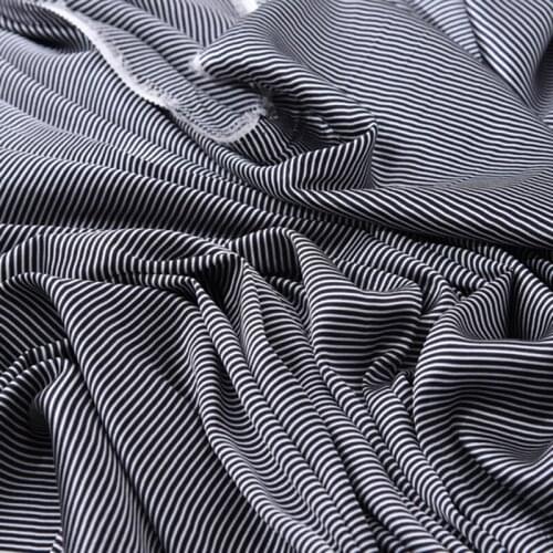 140CM Wide 19MM Tiny Stripe Print 90% Silk 10% Lycra Stretch Silk Satin Fabric for Dress Cheongsam Pant Shirt H511