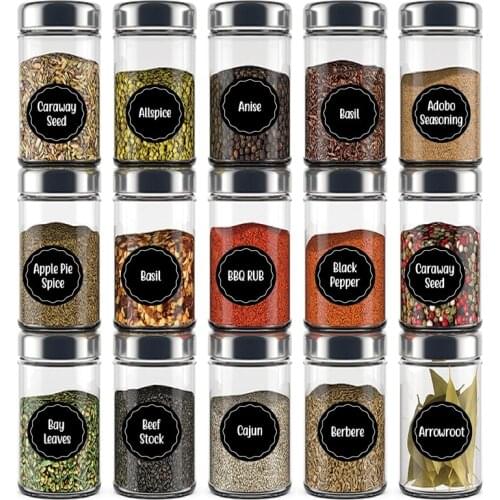 144pcs Chalkboard Round Spice Labels Sticker Pantry Sticker Set Waterproof Spice Organization Storage Bottle Jars Sticker