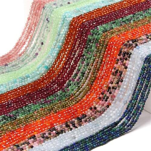 15.5" 2 mm Sodalite Micro Faceted Beads 3 mm Shiny Small Amazonite Pink Quartz Rub Beaded For DIY Making Jewelry Necklace Earing