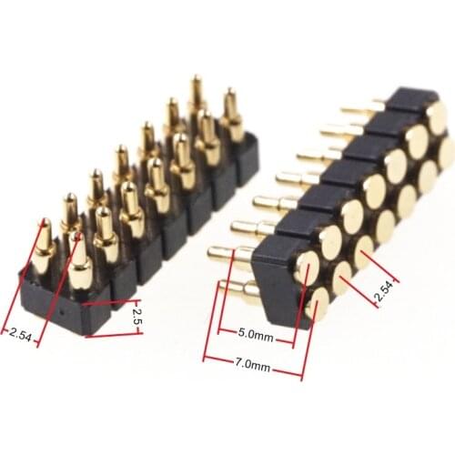2pcs Spring Loaded Pogo Pin Connector 14 Pin 7.0 mm Height PCB Surface Mount Dual Row 2.54 mm Pitch 2x7 Position Gold Plated SMD