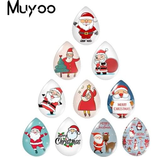 2020 New Merry Christmas Tear Drop Glass Cabochon Santa Claus Handmade Photo Jewelry DIY Accessories