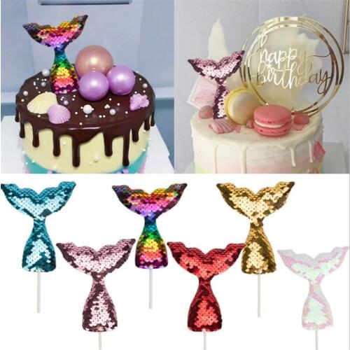 3pcs baby shower mermaid tail cake topper birthday party party decoration children mermaid party cake decoration DIY gift-7