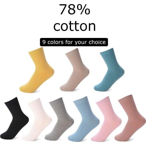 6 Pairs/Pack Candy Colors Women Solid Thickened Warm Contracted Stripe Cotton Tube Socks