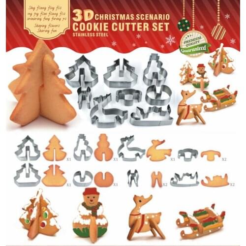 8 Pcs 3D Stainless Steel Christmas Gingerbread Cookie Cutter Cake Decorating Mold Fondant Stencil Mold DIY Baking Tool