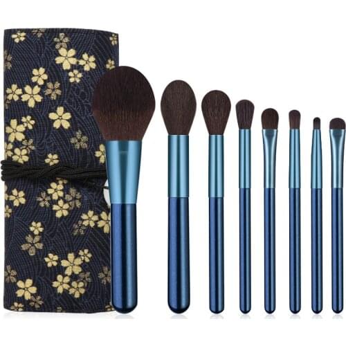 8 Pcs Makeup Brushes Set Small Grape Portable Storage Bag Wooden Handle Eye Brush Concealer Brush Beauty Makeup Eyelashes Tools