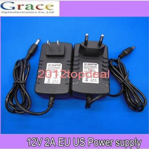 AC 100-240V To DC 12V 2A EU US Plug Adapter Power Supply For 3528 530 5050 Strip LED