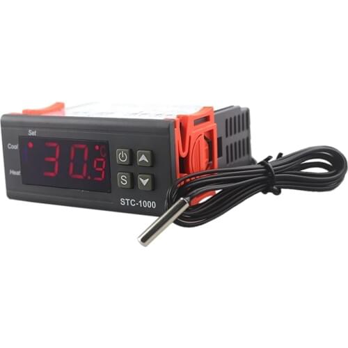 Temperature Controller STC-1000 Digital Outlet Thermostat, Pre-wired, 2 Stage Heating and Cooling Mode, 220V 10A
