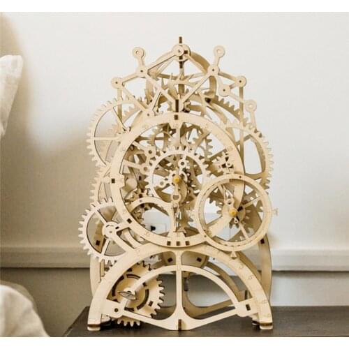 DIY Wooden Mechanical Pendulum Clock Model Kits Time Puzzle Laser Cut Gear Woodcraft Construction Kit Assembly Kids Puzzle Toys