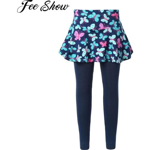 Kids Girls Leggings Skirt-Pants Autumn Winter Warm Tight Leggings Children Cotton Casual Trousers Flower Printed Skirt Pants