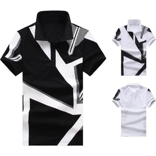 Mens Short Sleeve T Shirt Printing Leisure Class Cotton Blended POLO Tile Geometry