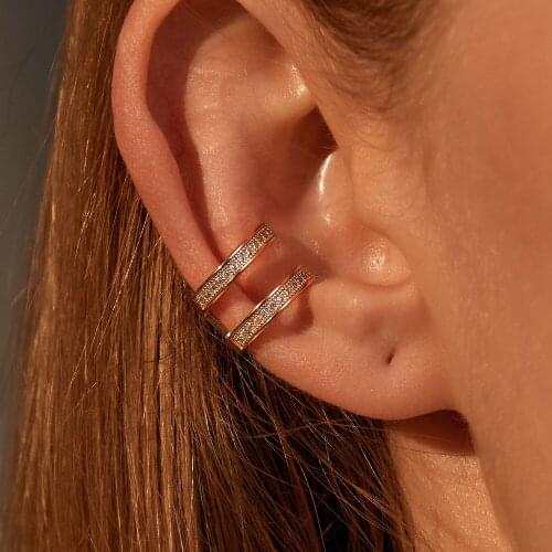 Double-Deck Zircon Metal Ear Bone Clip Earrings for Women Simple Adjustable Ear Clip Without Pierced Unique Design Korean Style
