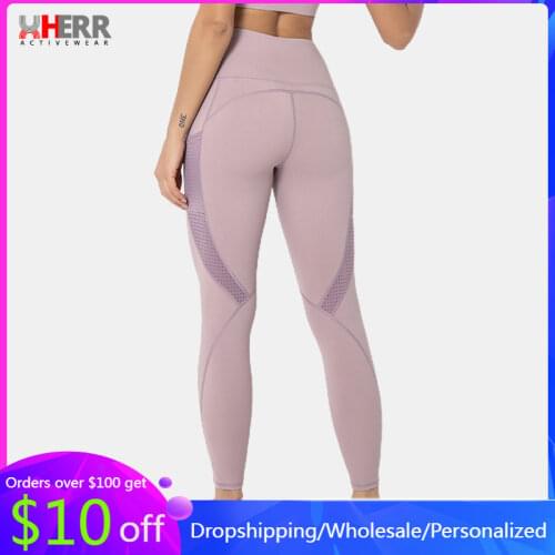 High Waist Yoga Pants with Pocket Hollow Out Breathable Tights Women Scrunch Capri Pants Solid Running Workout Gym Yoga Pants