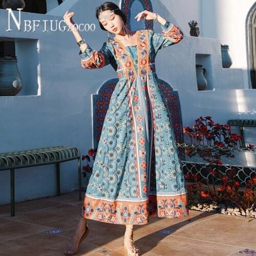 Elegant Vintage Vacation Basic Dresses Floral Printed Summer Casual Slim Female Dresses Vestido