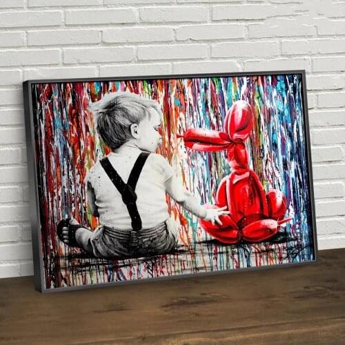 Graffiti Street Art Boy and Dog Abstract Balloon Canvas Painting Prints Modern Decoration Picture for Living Room Interior Decor