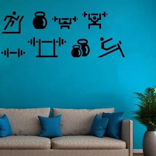 HDJWU Perfect Quality Vinyl Wall Decal Sports Set Fitness Gym Healthy Lifestyle Art Stickers Home Decoration Living Room Bedroom for boys living room wall decor sticker baby living room wall sticker art sport WU37