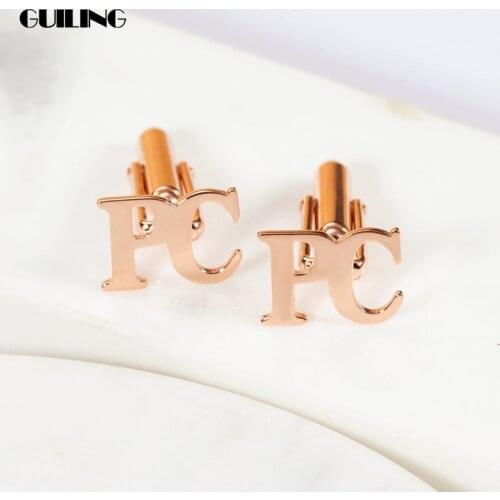 Dainty Customized Letter Name Cufflinks Personalized Initials Nameplate Cuffs Stainless Steel Jewelry Men Suit Set Dad Gift