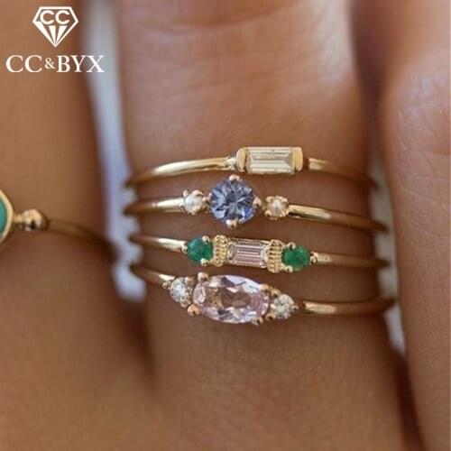 CC Rings For Women 4 Pieces Vintage Cubic Zirconia Ring Bridal Wedding Engagement Colorful Stone Bijoux Drop Shipping CC2171