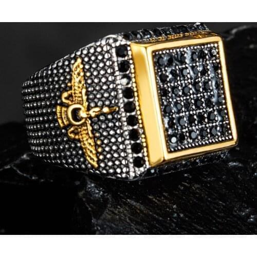Noble Mens Square Crystal Luxurious Titanium Steel Male Black Biker Ring Men Rhinestone Crystal Anniversary Rings