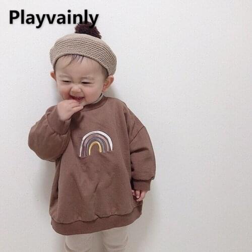 2021 Korean Style New Autumn Kids Boys Girls Hoodies Embroidery Rainbow Round Collar Sweatershit Children Outfits E2900
