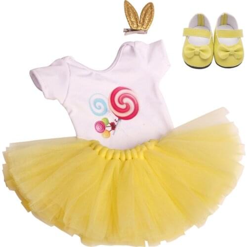 18 Inch American Doll Girls Dress Swimsuit Candy Set Lace Skirt Shoes Newborn Baby Toys Accessories Fit 40-43 Cm Boy Dolls c740