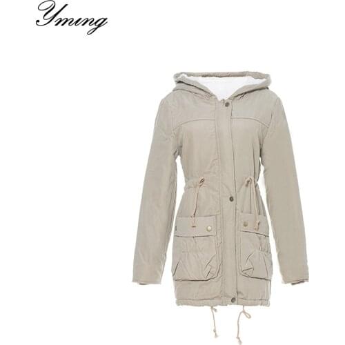 YMING Womens Winter Slim Cotton Coat Lapel without hood Lace Up Cotton Jacket Zip Long Sleeve Cotton Coat Womens Cotton Jacket