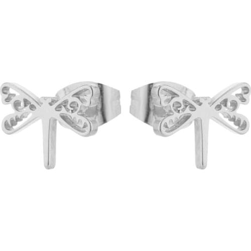 Hot Sale Gold Stainless Steel Dragonfly Earring Personality Hollow Stud Ear Bijoux Women Wedding Gift Party Everyday Jewelry