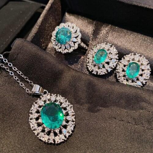 Fashion Vintage Malachite Green Zircon 925 Sterling Silver Jewelry Set for Women Hollow Wedding Engagement Party Fashion Jewelry