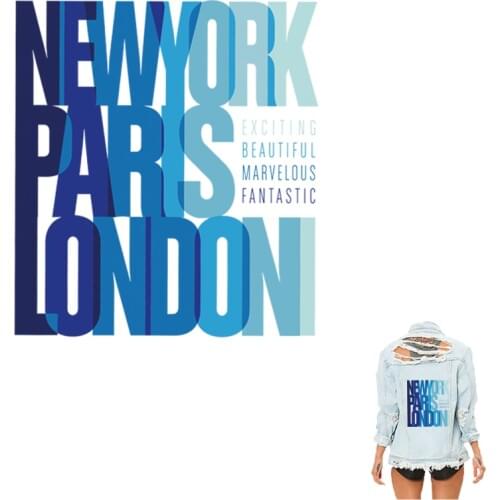 COSBILL Blue Color City Name Patches For Clothing DIY A-level Washable DIY Accessory Decoration Iron On Transfer Appliqued Y-033