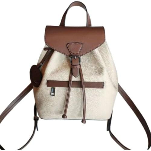 2021 New Draw Rope genuine Leather Womens Backpack Head Layer Backpack Hit Color Casual Travel Womens Bag Large Shoulder Bag