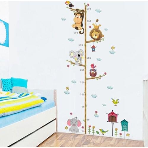 New Cartoon Animals Lion Monkey Owl Elephant Height Measure Wall Sticker For Kids Rooms Growth Chart Nursery Room Decor Wall Art