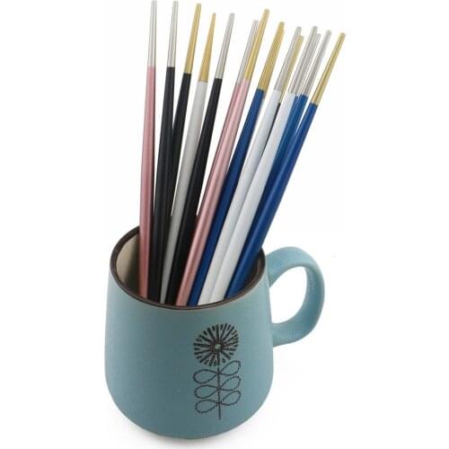 New Fashion Japanese Style Blue Black Chopsticks 304 Stainless Steel Sushi Special Design Long Handle Korean Chopsticks