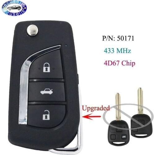 Upgraded Flip Remote Key Fob 433MHz 4D67 Chip for Toyota Prado 120 RAV4 Kluger P/N: 50171 With TOY43 Blade